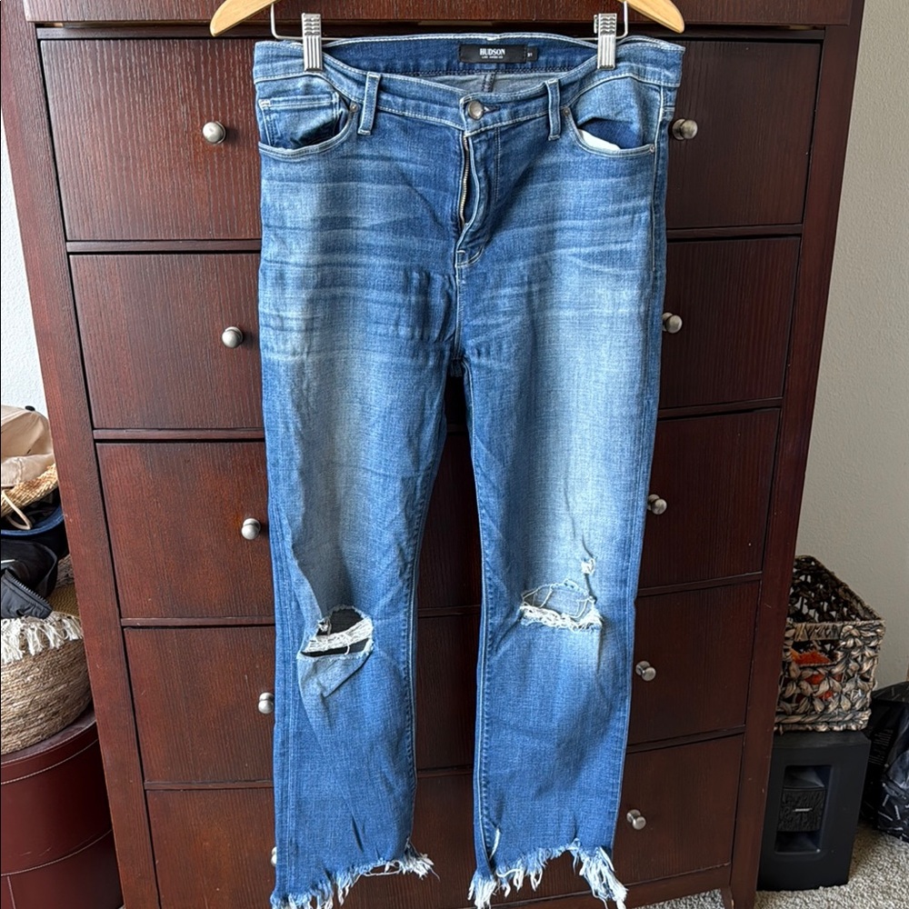 Hudson Jeans Blue Cropped Distressed Ankle Denim